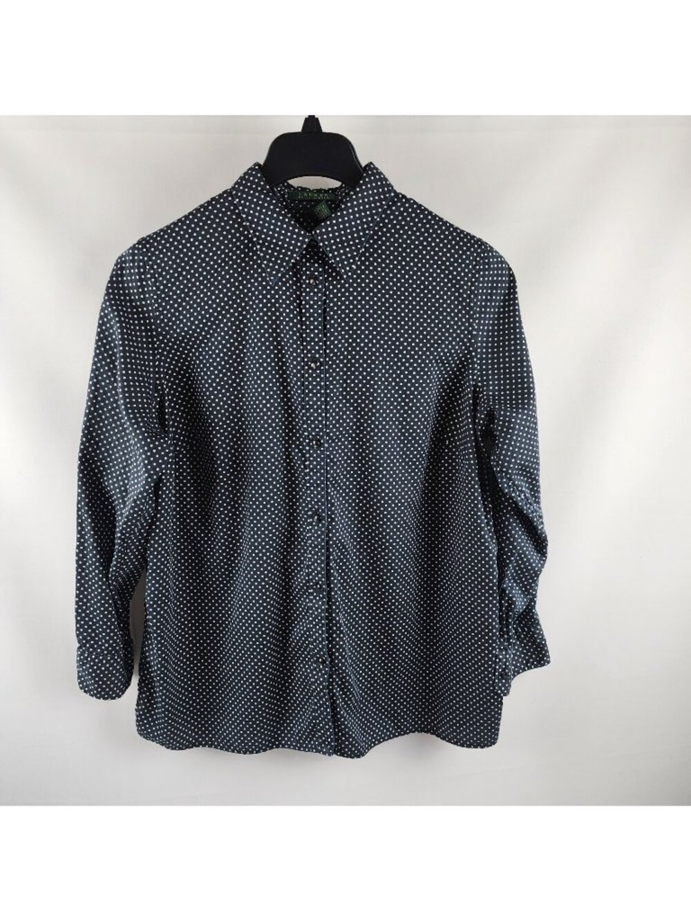 Lauren Ralph Lauren Shirt Womens 1X Blue White Polka Dot L/S Button Up